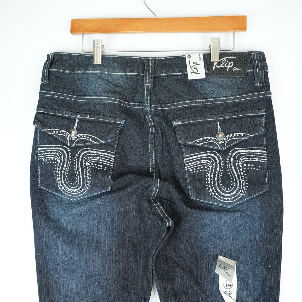 Klip Jeans Womens 14 (35x31) Dark‎ Wash High Rise Stretch Denim Flap Pockets